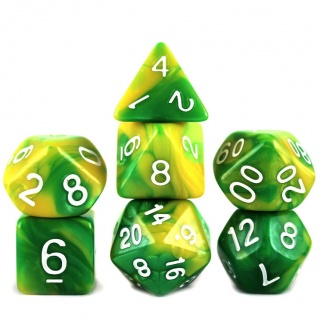 Dados de RPG - Conjunto 7 Dados Mesclados - Verde e Amarelo