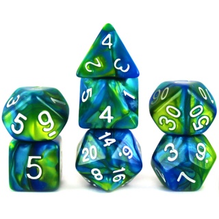 Dados de RPG - Conjunto 7 Dados Mesclados - Azul e Verde