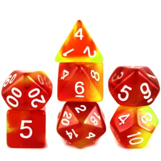 Dados de RPG - Conjunto 7 Dados Translúcidos - Vermelho e Amarelo