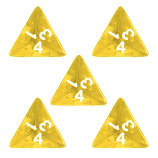 Conjunto 5 Dados d4 - Translúcidos - Amarelo Dados Avulsos