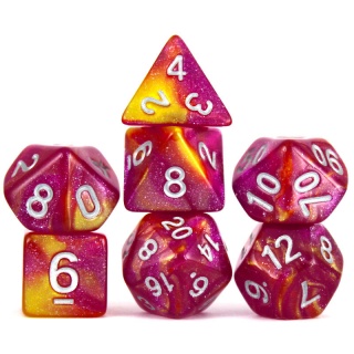 Dados de RPG - Conjunto 7 Dados Glitter - Rosa e Amarelo
