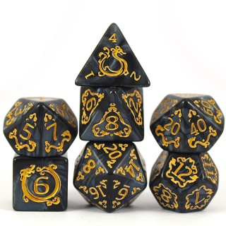 Dados de RPG - Conjunto 7 Dados - Coleção Castleforge - Preto com Dourado