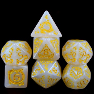 Dados de RPG - Conjunto 7 Dados - Coleção Castleforge - Branco com Dourado