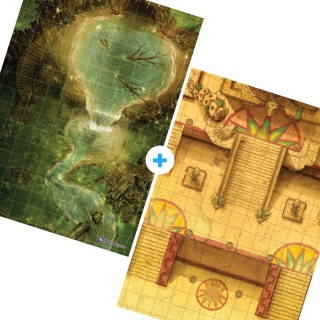 Grids Mapas de Batalha - Dupla Face - Covil na Floresta + Templo no Deserto - 30 x 42cm Miniaturas e Grids
