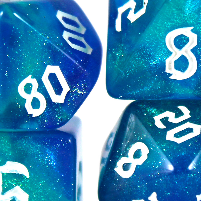 Conjunto 7 Dados Glitter - Azul e Verde - Dragonborn