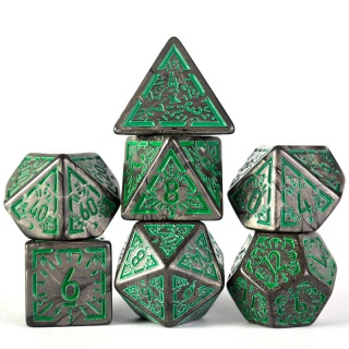 Dados de RPG - Conjunto 7 Dados - Coleção Divine Smite - Grafite Perolado com Verde 