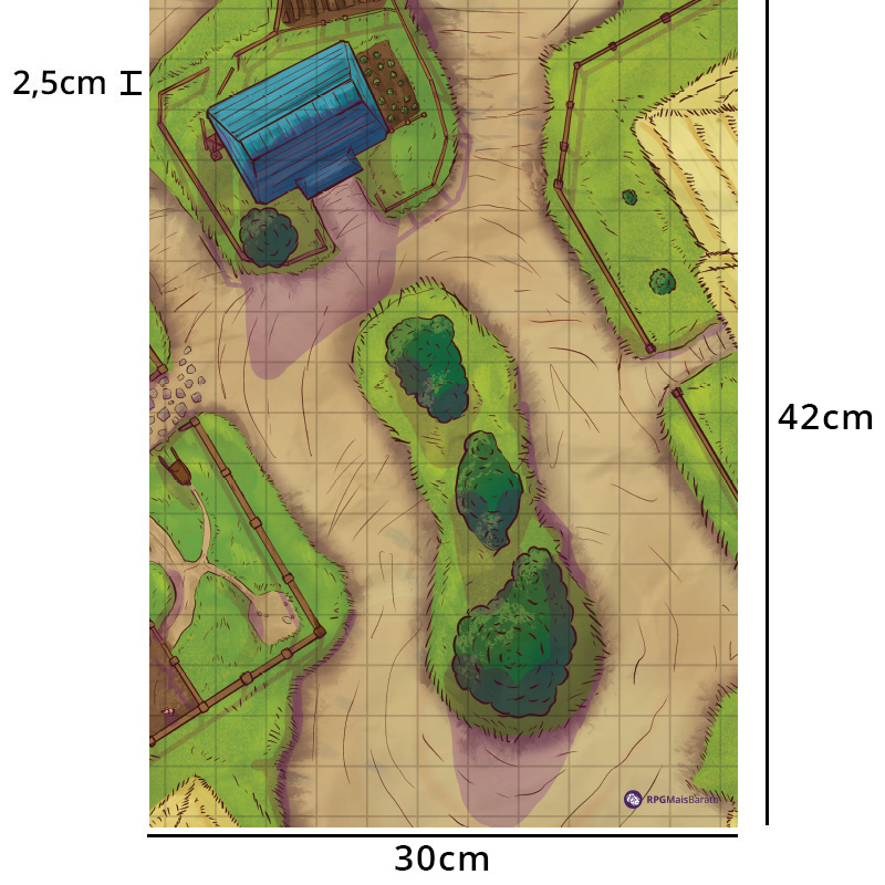 Grids Mapas de Batalha - Dupla Face - Vilarejo + Estrada - 30 x 42cm