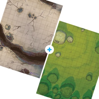 Grids Mapas de Batalha - Dupla Face - Caverna + Floresta - 30 x 42cm 