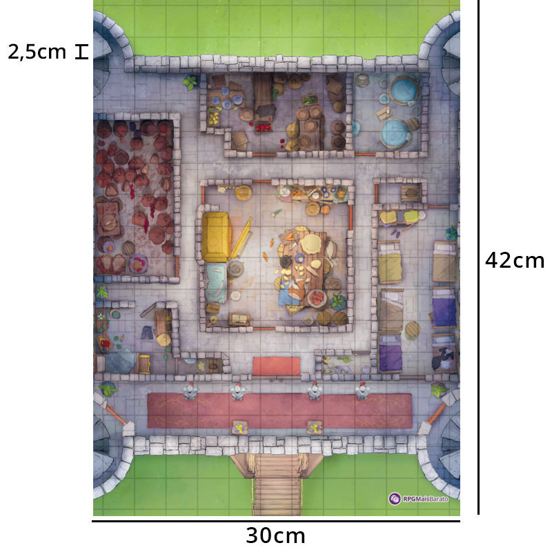 Grids Mapas de Batalha - Dupla Face - Castelo - 30 x 42cm