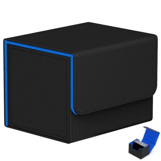 Deck Box Premium - Couro com Veludo - Preto com Azul Deck Box