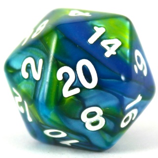 Dado D20 avulso - Azul e Verde - 1 unidade