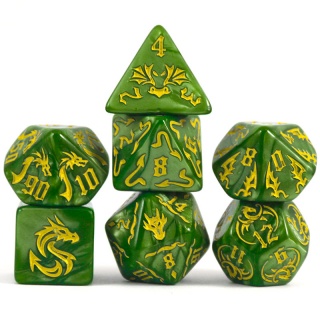 Dados de RPG - Conjunto 7 Dados - Coleção Tiamat Queen of Dragons - Verde Coleção Tiamat Queen of Dragons