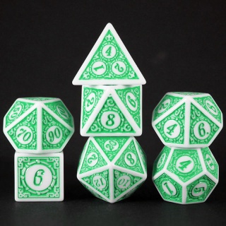 Dados de RPG - Conjunto 7 Dados - Relevo - Verde Limão e Branco