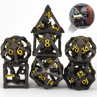 Dados de RPG - Conjunto 7 Dados Metal - Dragon Hunter - Preto com Dourado