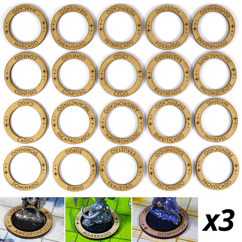 Kits Anéis Marcadores de Condições para RPG - 66 unidades (3 kits)