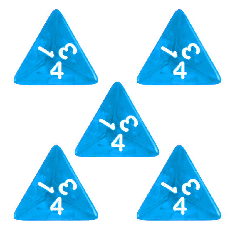 Conjunto 5 Dados d4 - Translúcidos - Azul