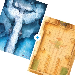 Grids Mapas de Batalha - Dupla Face - Ruínas de Gelo + Templo no Deserto - 30 x 42cm 
