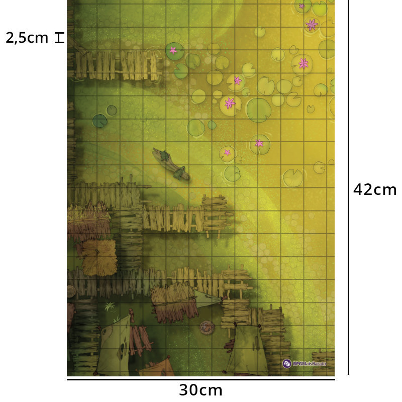 Grids Mapas de Batalha - Dupla Face - Pântano + Acampamento no Deserto - 30 x 42cm