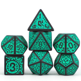 Dados de RPG - Conjunto 7 Dados - Relevo - Verde Água e Preto