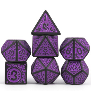 Dados de RPG - Conjunto 7 Dados - Relevo - Roxo e Preto 