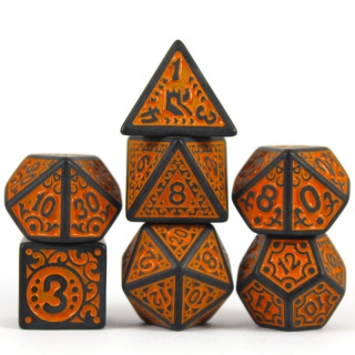 Dados de RPG - Conjunto 7 Dados - Relevo - Laranja e Preto